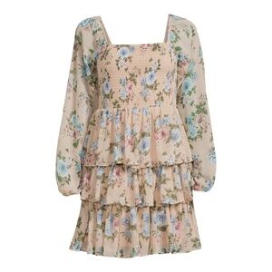 Madden NYC Floral Milkmaid Coquette Ruffle Smocked  Dress XS #3